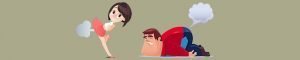 nice girl and fat boy with flatulence