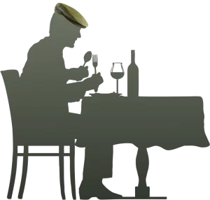 silhouette of a man eating, wearing a typical Sicilian Coppola