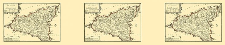 an old map of Sicily dating back to the Bourbon occupation; Sicilian occupation all around
