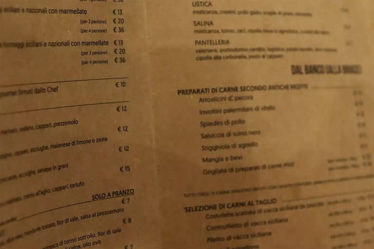 menu at Giuseppe Costa's Dispensa
