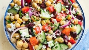 a Mediterranean salad with tinned and fresh ingredients