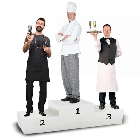 podium chef, waiter and wine guy