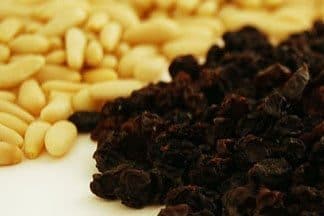 raisins and pine nuts are fundamental in Sicilian cooking