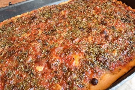 la rianata, a oregano flavoured pizza from Trapani, Sicily