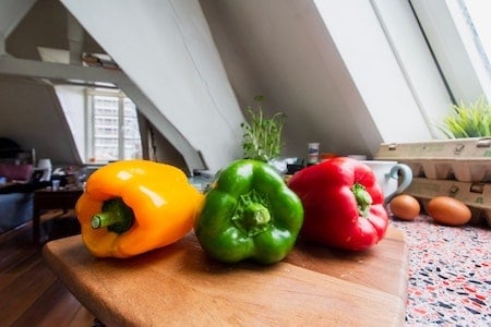 Red green and yellow bell pepper
